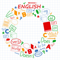 Concept of learning English. Flat design, vector pattern. English courses.
