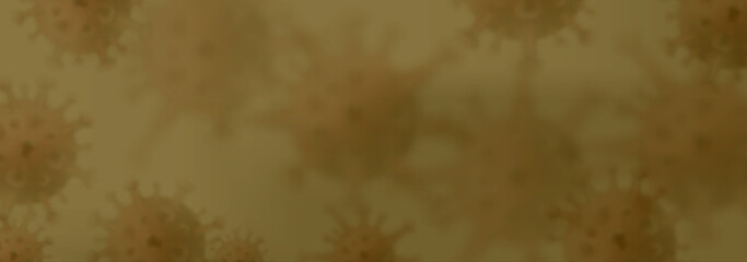 Coronavirus flu background. Danger public health risk disease. Influenza outbreak. The pandemic concept with realistic virus cells. Abstract vector visualization of COVID-19 virus cells in brown.