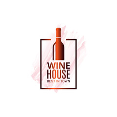 Wine bottle watercolor logo. Winehouse icon white
