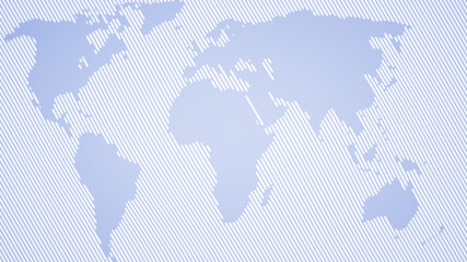 Graphic light blue world map on white striped background in 4k resolution.