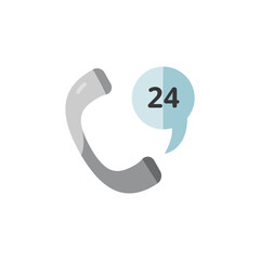 Phone service 24 hours. Support and service. Flat color icon. Commerce vector illustration