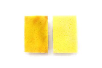 dirty and clean kitchen sponge isolated on white.Close-up