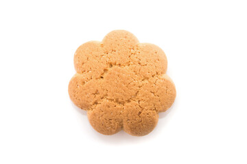 one shortbread cookie isolated on white background.