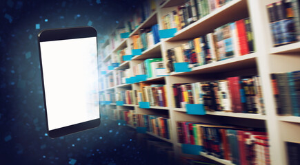 Digitization process from books to ebooks. from paper to digital in a smartphone