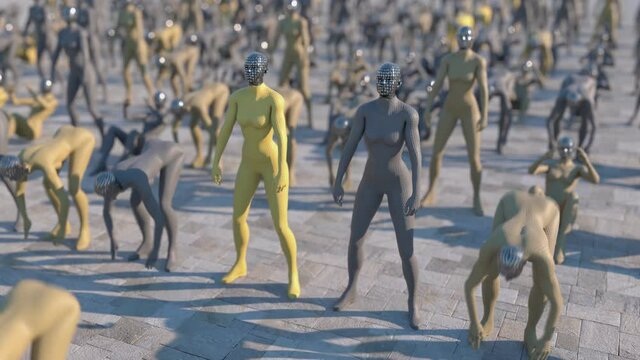 Group of female clones working out