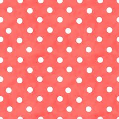 Polka dot watercolor seamless pattern. Abstract white color circles on watercolour red background © Olga