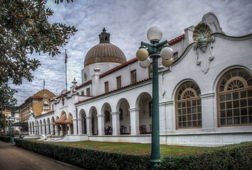 Bathhouse Row in Hot Springs National Park Arkansas is a line of old bathhouses where people come...