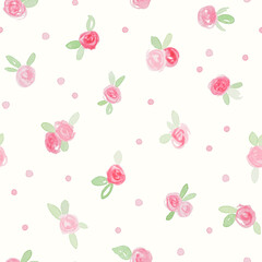 Floral seamless pattern with small roses. Watercolor.