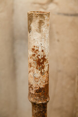 rusty water pipe after thirty years of operation. Corrosion inside a pipe. Water filter....