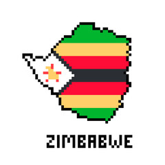 Republic of Zimbabwe, pixel art african country map with flag isolated on white background.