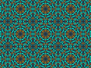 Wallpaper Geometric Seamless Ornament Abstract Pattern Green, Black, Blue, and Gold Yellow with Red Dots For print and Background. Geometric Tile Digital Paper.