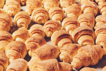 Homemade cakes with fresh oven-baked bagels on a baking sheet