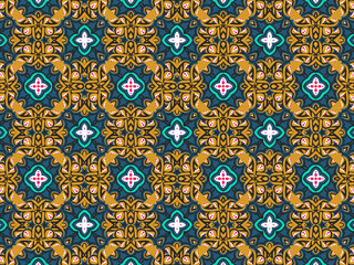 Wallpaper Geometric Seamless Ornament Abstract Pattern Green, Black, Blue, and Gold Yellow with Red Dots For print and Background. Geometric Tile Digital Paper.