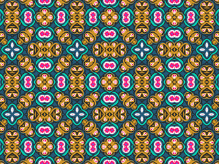 Wallpaper Geometric Seamless Ornament Abstract Pattern Green, Black, Blue, and Gold Yellow with Red Dots For print and Background. Geometric Tile Digital Paper.