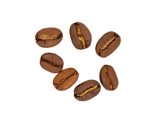 Roasted coffee beans, close-up. Coffee bean isolated on white