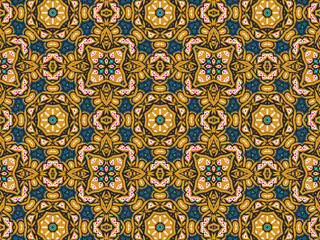 Wallpaper Geometric Seamless Ornament Abstract Pattern Green, Black, Blue, and Gold Yellow with Red Dots For print and Background. Geometric Tile Digital Paper.