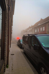 Foggy street in Belgium