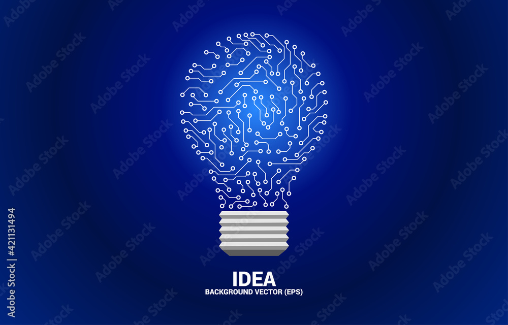 Poster Vector light bulb from dot connect line circuit board. Concept of business plan and creative idea.