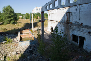 Chyhyryn Nuclear Power Plant. The building of the abandoned Ukrainian nuclear power plant Chigirinskaya. The ruins of buildings and structures. © Deniz