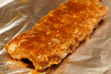 Raw spareribs marinated