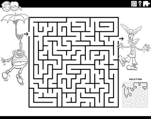 maze game with clowns coloring book page