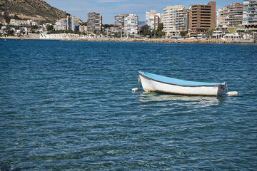 boats on the beach, located in Alicante, Spain.