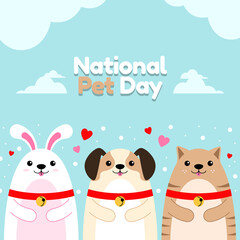 National pet day holiday social media post and card design with cute pets