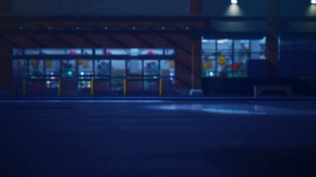 night supermarket parking outside view