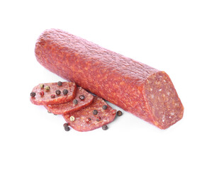 Tasty salami on white background