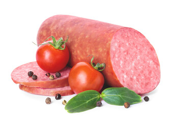 Tasty salami on white background