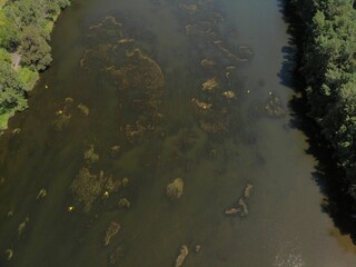 The Nepean River Weir, Penrith, on a sunny blue sky day.