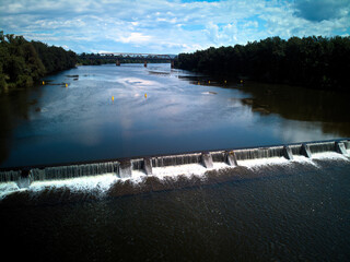 The Nepean River Weir, Penrith, on a sunny blue sky day.