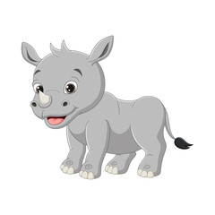Cute baby rhino cartoon on white background