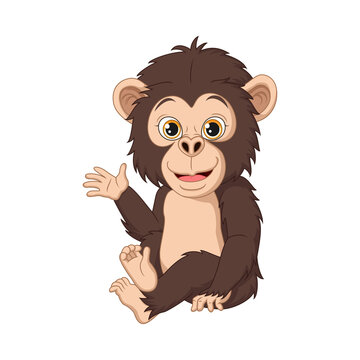 Cute baby monkey cartoon waving hand