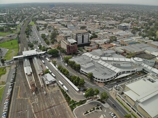 Aerial image of the Penrith Central Business District on an overcast day.