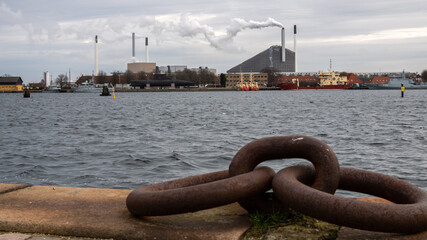Naklejka premium Canal embankment in Copenhagen, Denmark