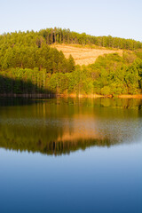 Fototapeta na wymiar 春の晴れた夕暮れの湖 