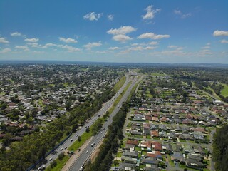Drone photo of the M4 motorway in Western Sydney