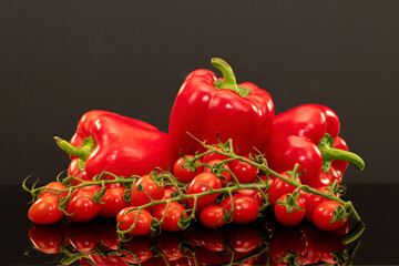 Red peppers with baby plum tomatoes,a healthy,colorful part of a mediterranean diet 
