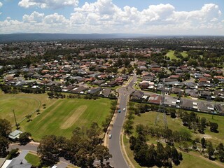 Obraz premium Drone image of suburban western sydney, australia