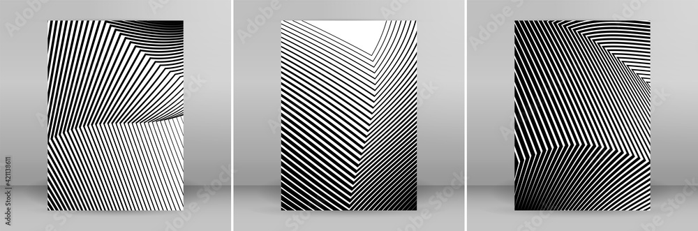 Poster design elements. curved sharp corners many streak. abstract vertical broken stripes on white backgro