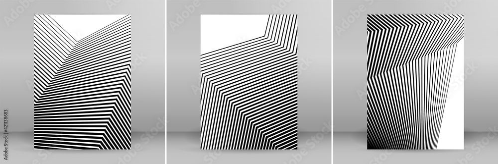 Poster design elements. curved sharp corners many streak. abstract vertical broken stripes on white backgro