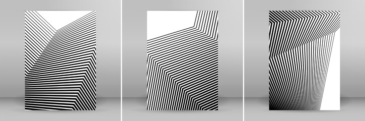 Design elements. Curved sharp corners many streak. Abstract vertical broken stripes on white background isolated. Creative band art. Vector illustration EPS 10. Black lines created using Blend Tool