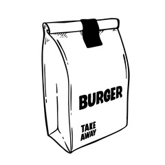 Takeaway packaging, hand drawn burger bag from a hipster restaurant