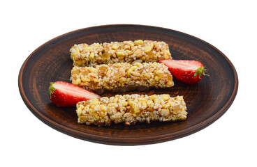 cereal bars with strawberry, healthy food, diet, a hearty breakfast, fitness nutrition and weight...