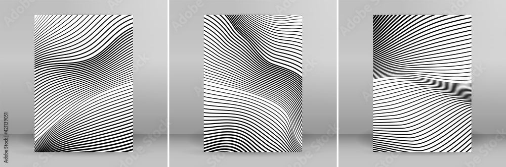 Poster design elements. curved sharp corners many streak. abstract vertical broken stripes on white backgro