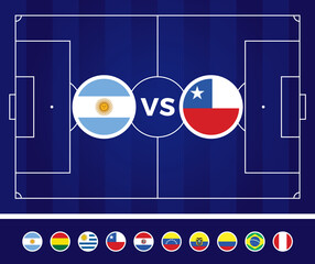 South America Football 2021 Argentina Colombia vector illustration. Natioanal team versus on soccer field