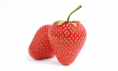 Bright red strawberry isolated on white background. 3D Rendering
