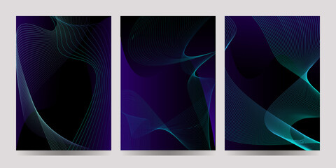Bundle abstract banners. Vector Illustration with color wavy lines on gradient background. Colorful liquid poster. Background for Flyers, Web design, Business cards, Book Illustration, Presentations.