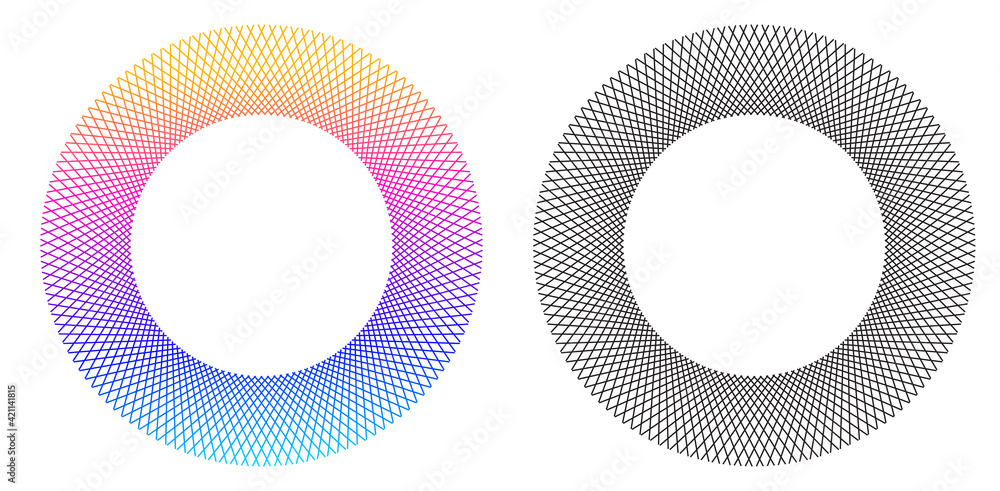 Poster design elements. wave of many purple lines circle ring. abstract vertical wavy stripes on white back